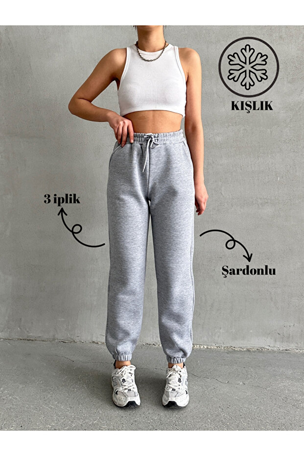 Women's 3 Thread Fabric Fleece Jogger High Waist Sweatpants