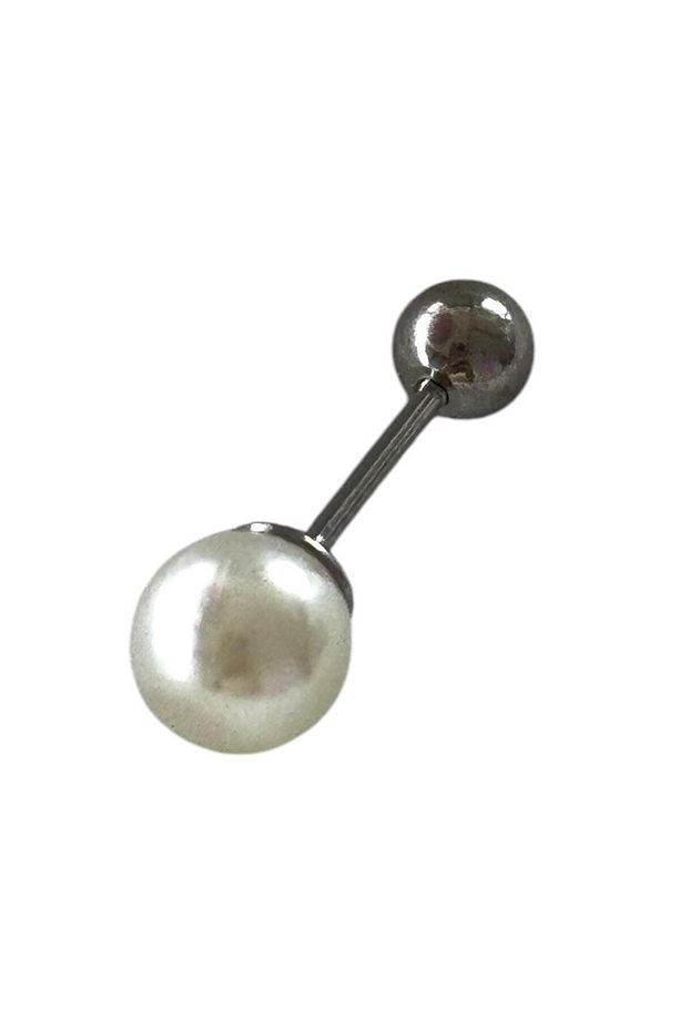 Gümüş Renk İnci Detaylı Çelik Tragus/Kıkırdak Küpe/Piercing (Tek) - 2