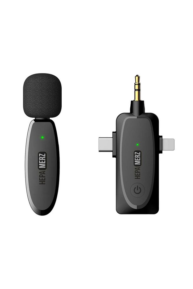 Hepa Merz R-32 Kaliteli Çiftli Kablosuz Yaka Mikrofonu 3in1 İphone Type-c ve 3.5mm Jack - 1