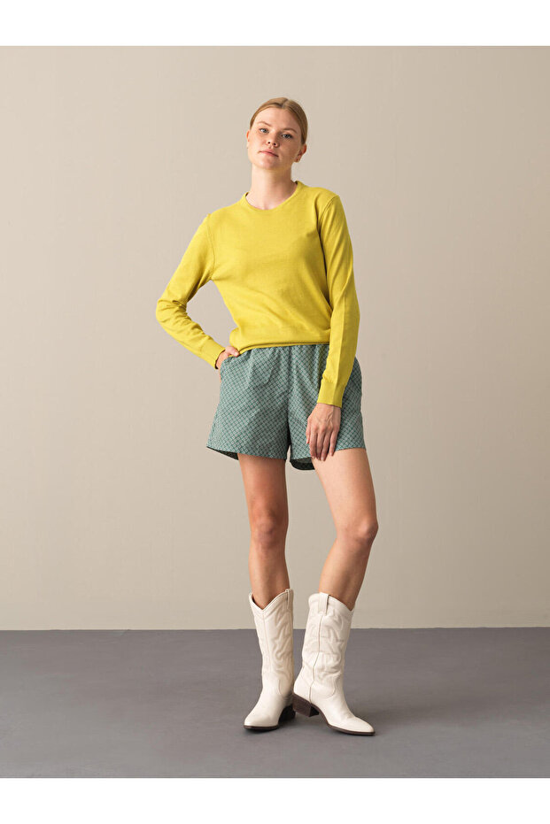 Kadın Sarı Regular Fit Basic Kazak - 4