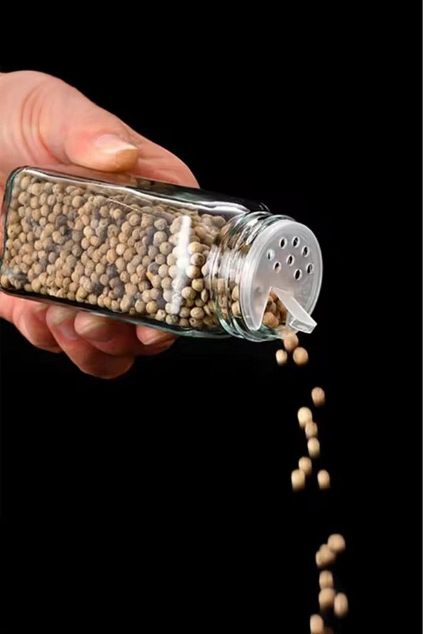 Etiketli 12’li Bambu Kapaklı Cam Kare Baharatlık Seti 125ml C- 1-1-18 - 2