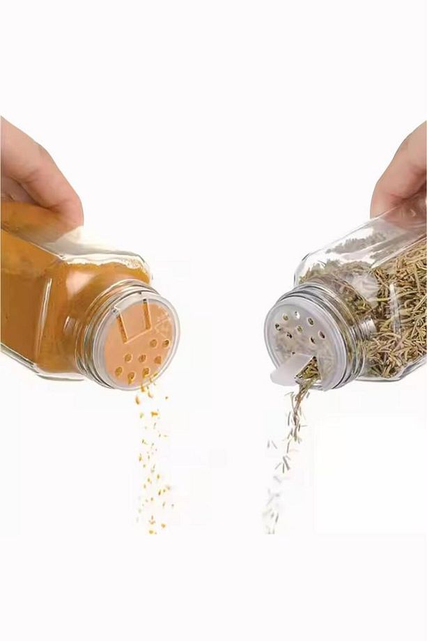 Etiketli 12’li Bambu Kapaklı Cam Kare Baharatlık Seti 125ml C- 1-1-18 - 3