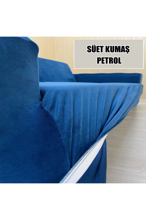 Süet Detaylı Angora Kumaş 2 Adet Üçlü & Çekyat- 2 Adet Tekli Set Koltuk Kılıfı - 5
