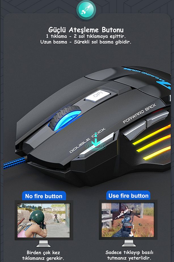 X7 E-Spor Oyuncu Mouse RGB 7 Tuşlu Kablolu Gaming Mouse - 8