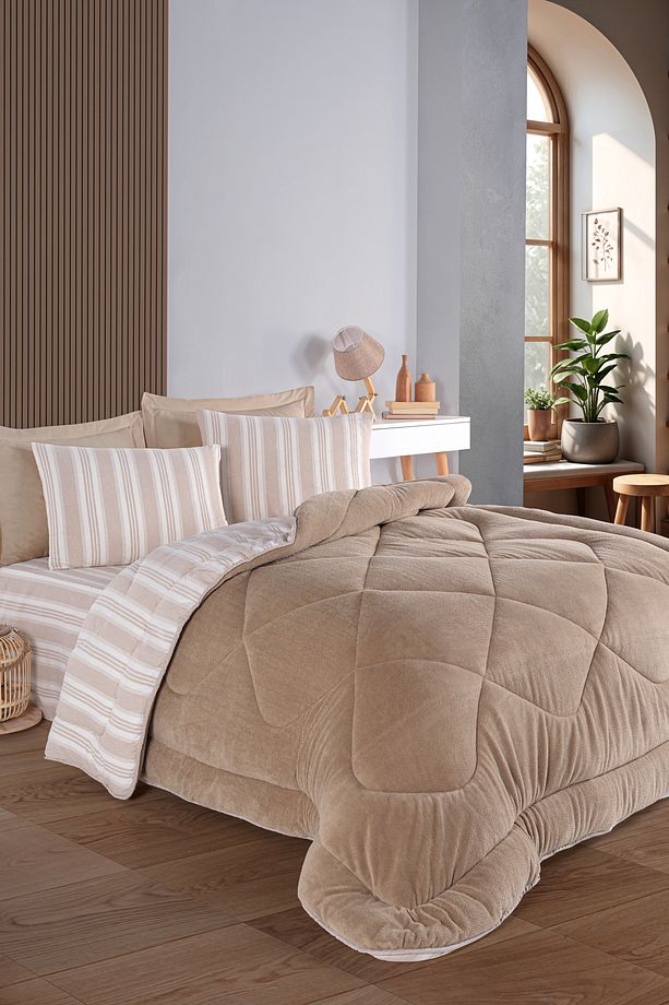 Tek Kişilik Comfort Set Yeni Nesil Wellsoft Yorganlı 2 Parça Soft Line Bej - 2