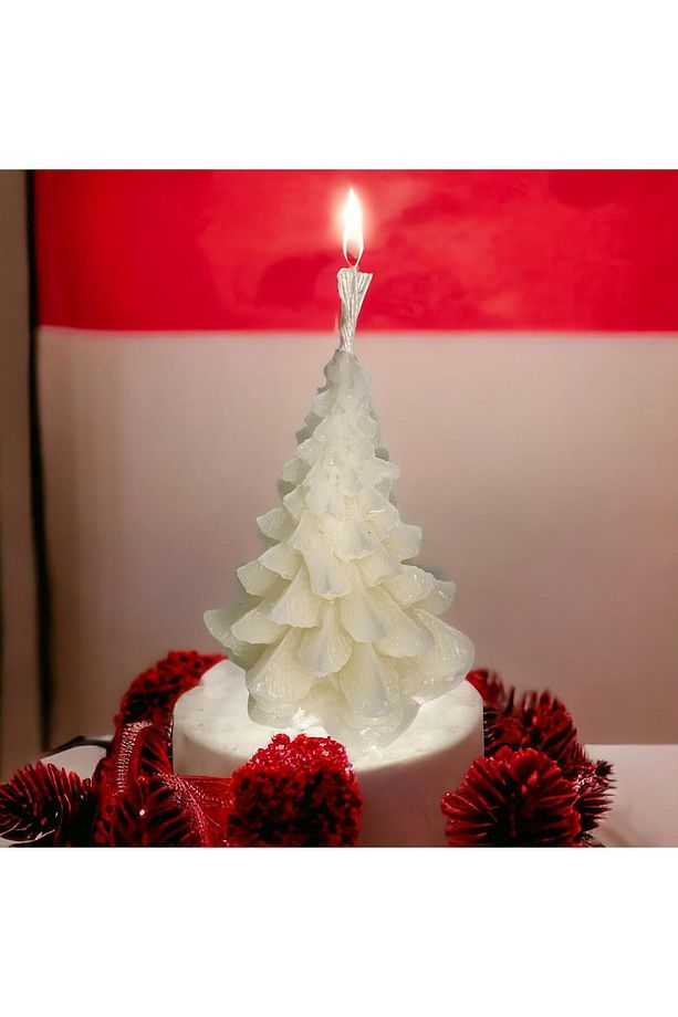 3'lü, Çam Ağacı Mum Seti, Dekoratif Mum, Yeniyıl Konsept , Yılbaşı Hediye, Dijital Baskılı - 5
