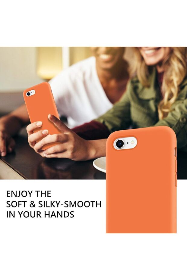 حافظة سيليكون لهاتف iPhone SE، حافظة هاتف متوافقة مع iPhone 7/8 مع بطانة من الألياف الدقيقة باللون البرتقالي - 5