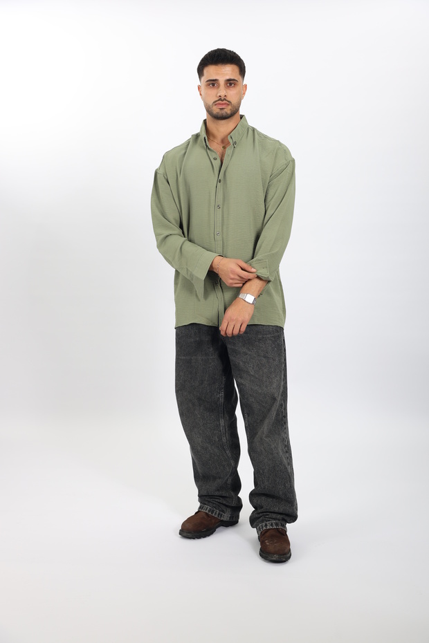 Khaki Color Aerobin Fabric Oversize Men's Shirt