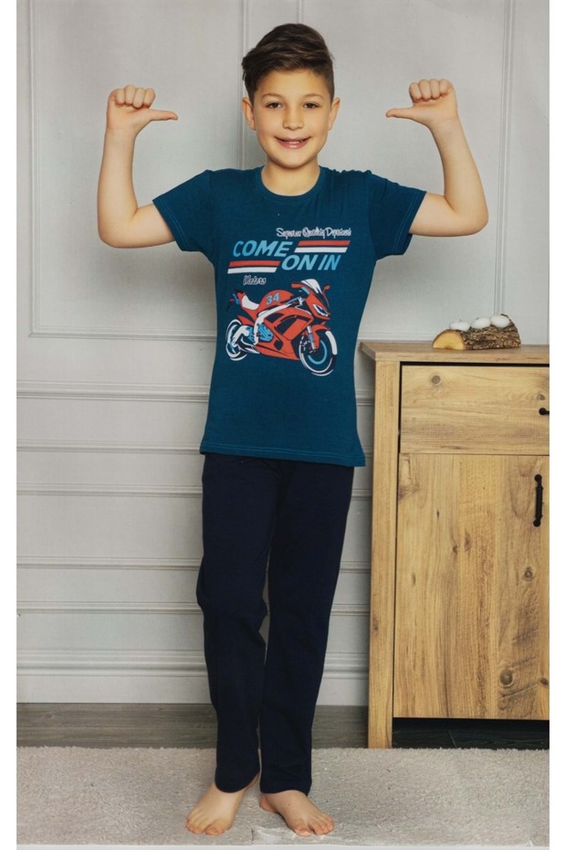 Short Sleeve T-Shirt, Long Pants Boys' Pajamas M00672 Green