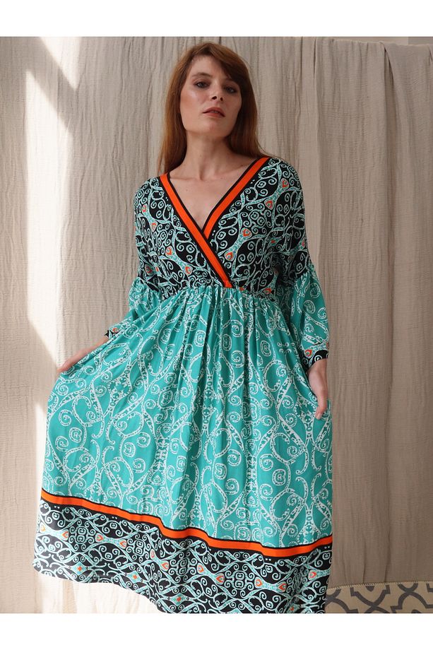 Nil  Beli Lastikli Midi Elbise - 3