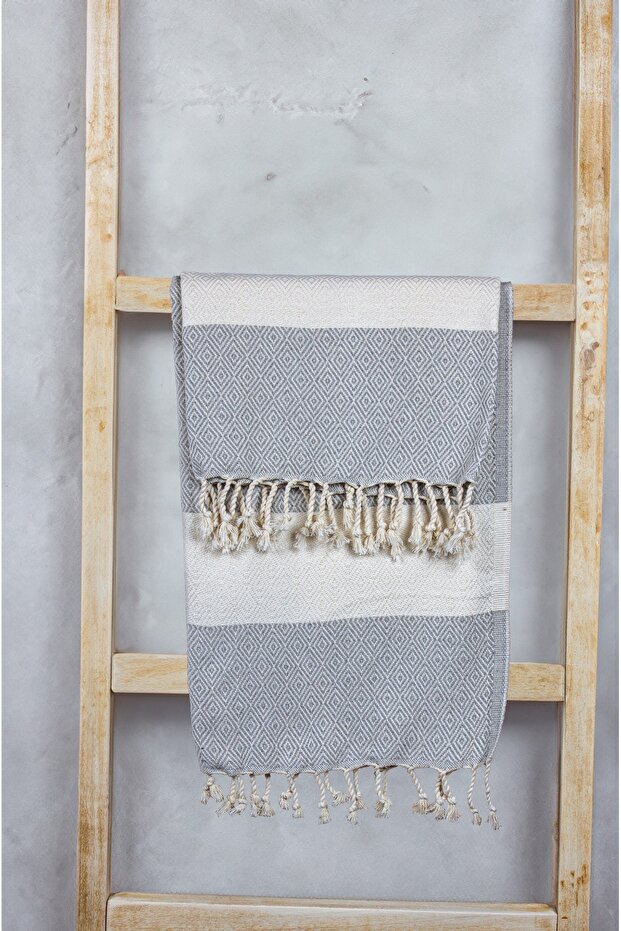 Peshtemal Bath and Beach Towel - Cotton, 90X180 Cm-Grey