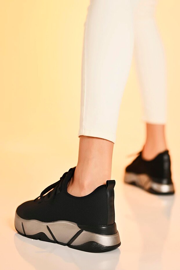 Černé platinové dámské sportovní tenisky - 4,5 cm Multi Byndrsl400 - 4