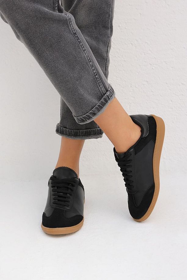Kadın Siyah Xalda Bağcıklı Deri Sneaker BYNDAMD01 - 4