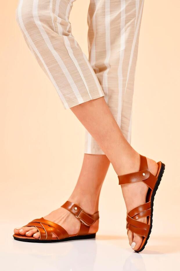 Kadın Taba Deri Sandalet BYNDCGL01 - 1