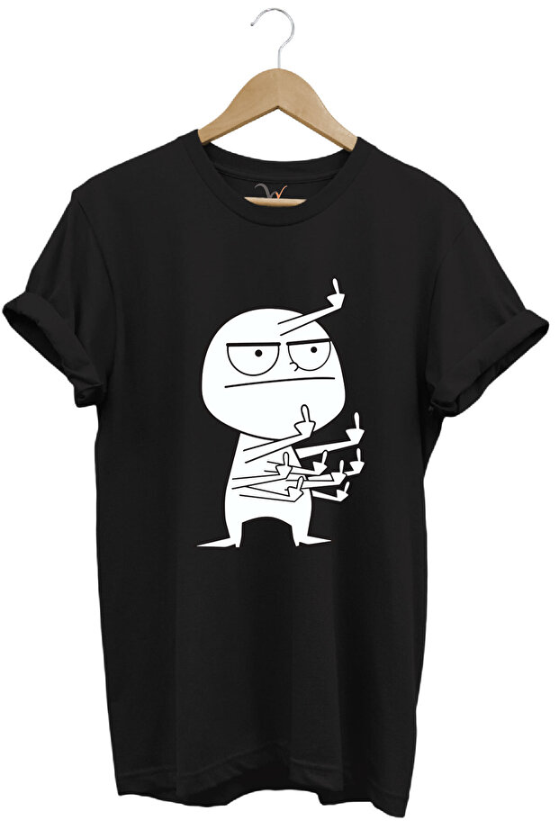 Fun Funny Middle Finger Design Printed 100% Cotton Regular Fit Black T-Shirt
