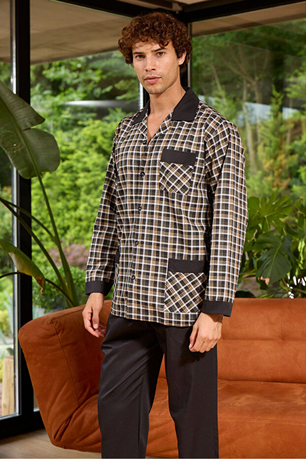 طقم منسوج بأزرار طويلة وطية صدر السترة - 1