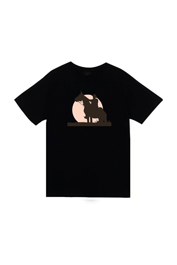 Cowboy Printed Unisex 100% Cotton Black T-Shirt
