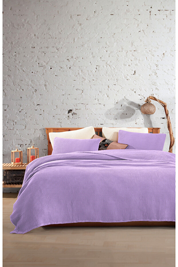 100% Cotton Waffle Double Fringeless Bedspread 230X250/2 Pcs Pillowcases 50X70Cm