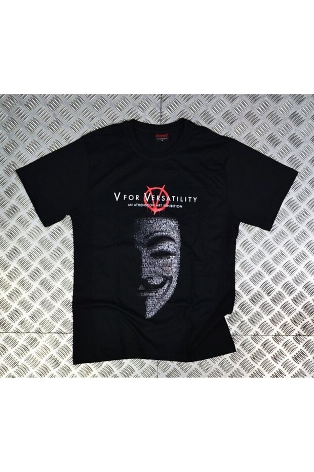 تي شيرت V For Vendetta مطبوع للجنسين مصنوع من القطن بنسبة 100% باللون الأسود