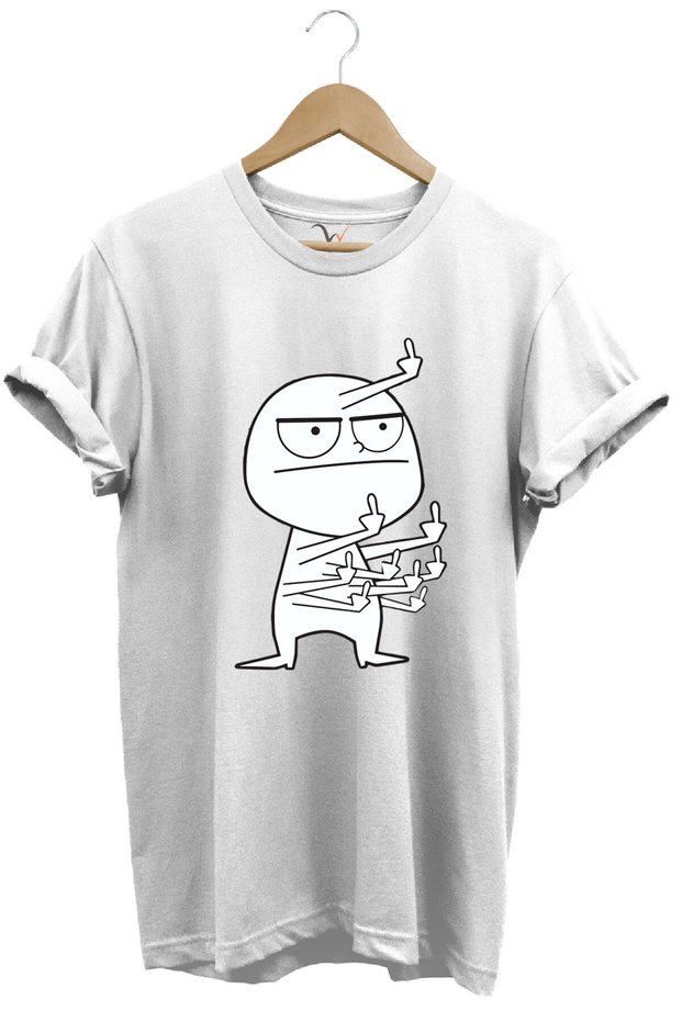 Fun Funny Middle Finger Design Printed 100% Cotton Regular Fit White T-Shirt