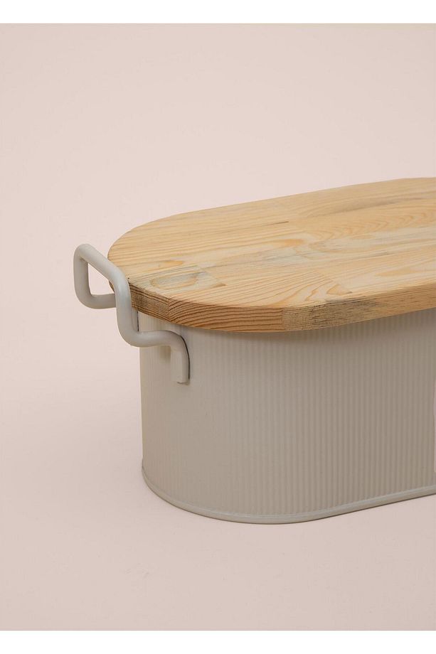 Stripe Ahşap Kapaklı Ekmek Saklama Kutusu Bej 40x22x18 Cm - 5