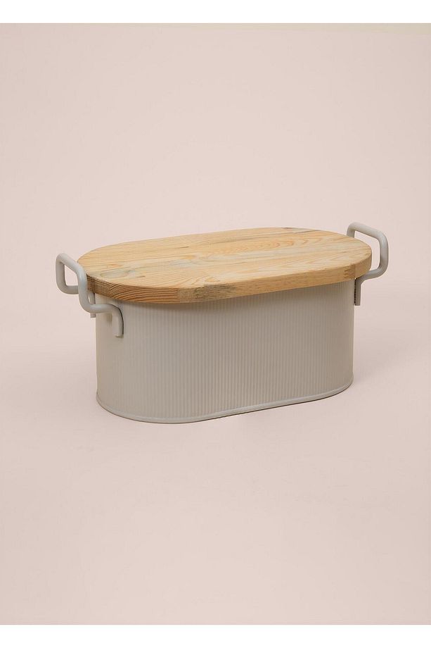Stripe Ahşap Kapaklı Ekmek Saklama Kutusu Bej 40x22x18 Cm - 3