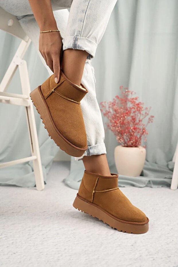 Kışlık Konforlu Rahat Kadın Bot Taba - 6