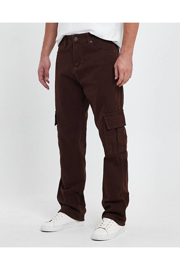 Men's Brown Baggy Cargo Pants Casual Fit Baggy with Cargo Pockets