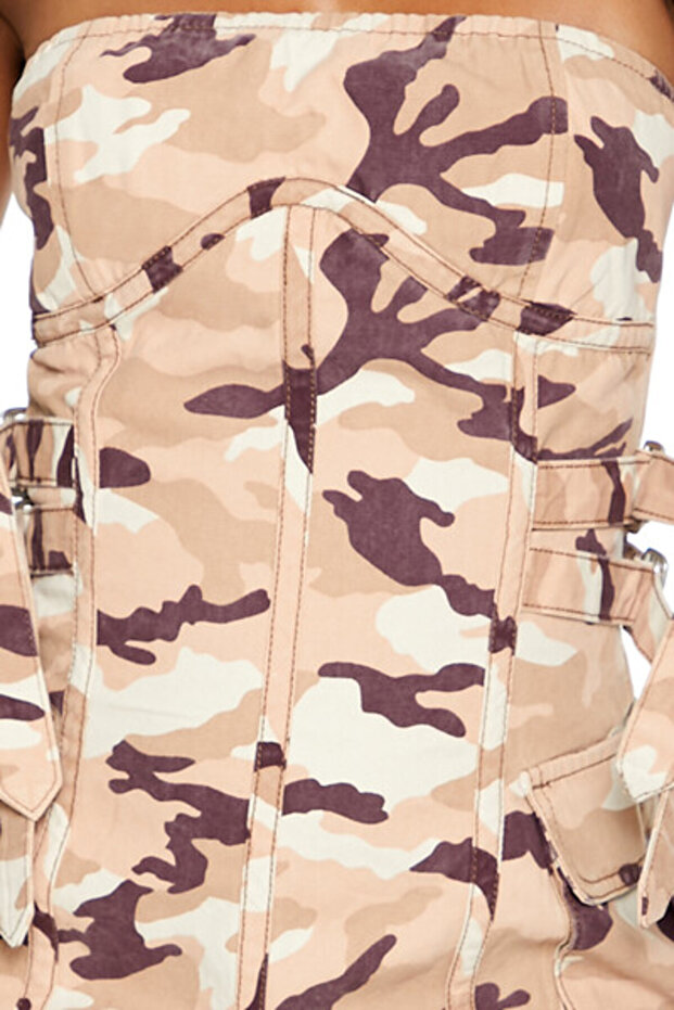 Kamuflaj Desenli Mini Elbise - 3