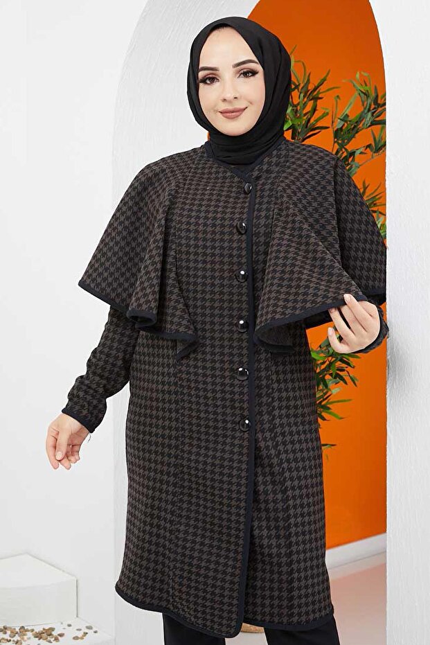 Hijab Houndstooth Pattern Capped Cap Brown - 2