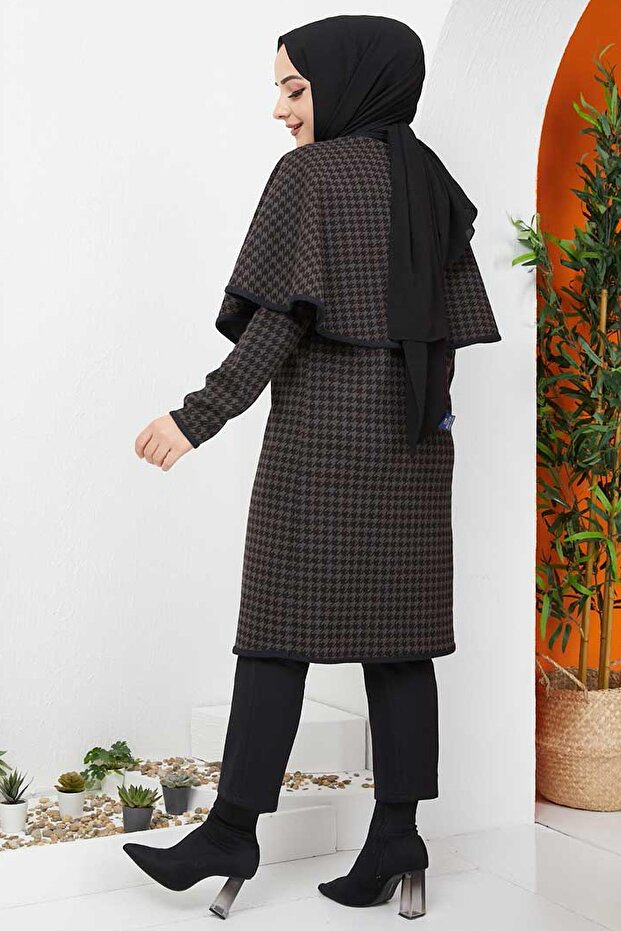 Hijab Houndstooth Pattern Capped Cap Brown - 8