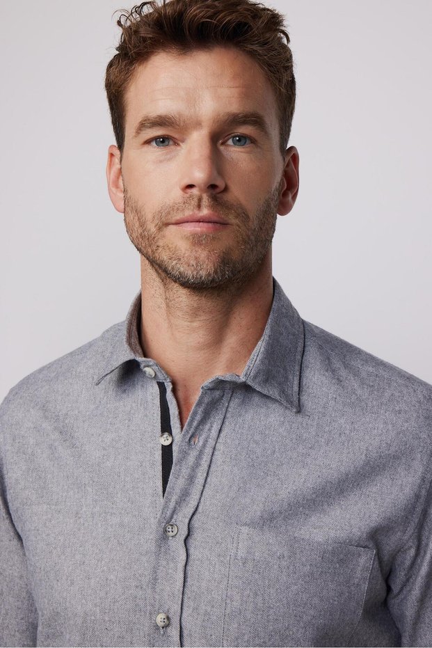Classic Fit Long Sleeve Pearlescent Sports Collar Flat Winter Lumber Men's Gray Shirt