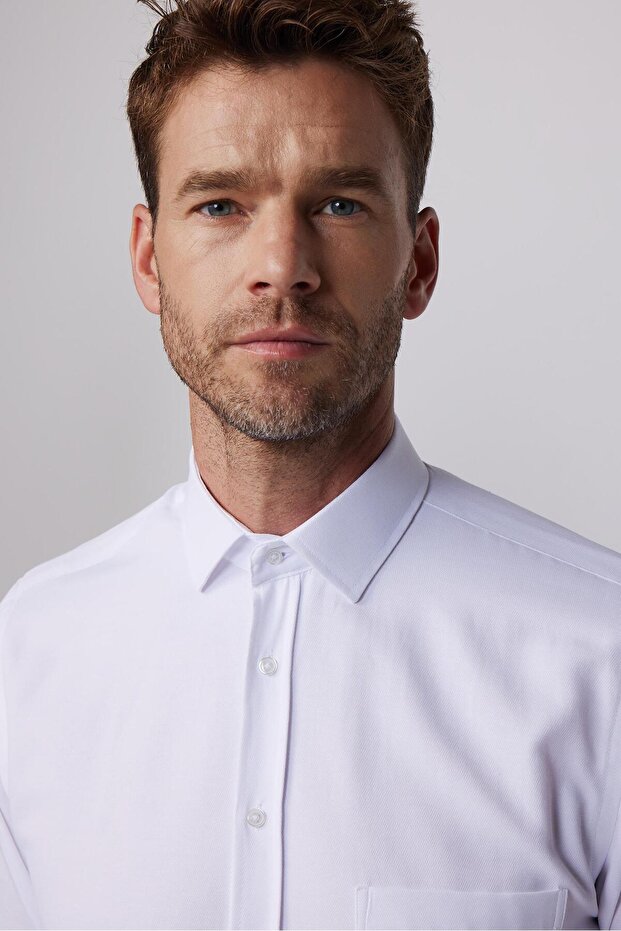 Classic Fit Long Sleeve Necktie Dobby Men's White Shirt
