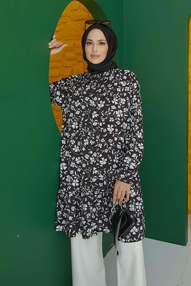 الحجاب زهرة منقوشة سترة سوداء - 2