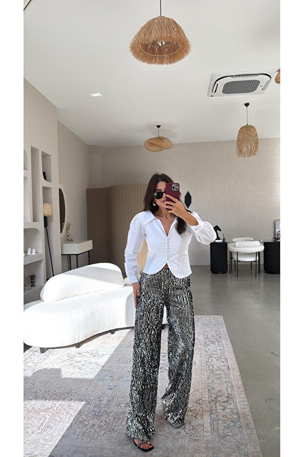 Silver Sequined Trousers - 3