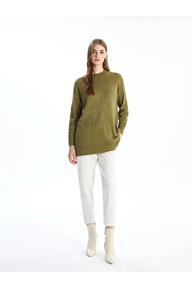 LCW Modest Yeşil Bisiklet Yaka Kadın Triko Tunik - 2