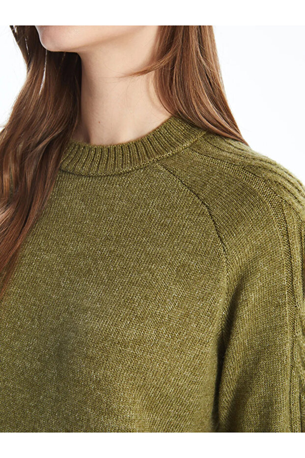 LCW Modest Yeşil Bisiklet Yaka Kadın Triko Tunik - 3