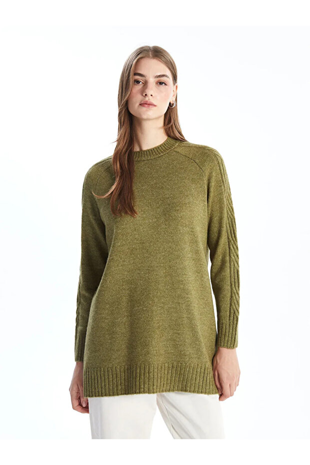 LCW Modest Yeşil Bisiklet Yaka Kadın Triko Tunik - 1