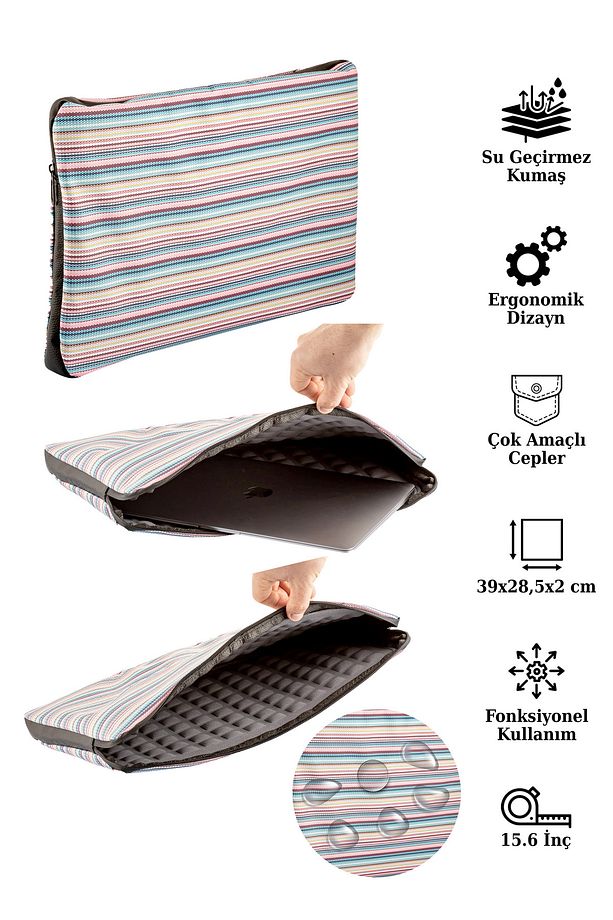 Lined Protective 13"-15.6" Bilgisayar Uyumlu Notebook Laptop Çantası - 2