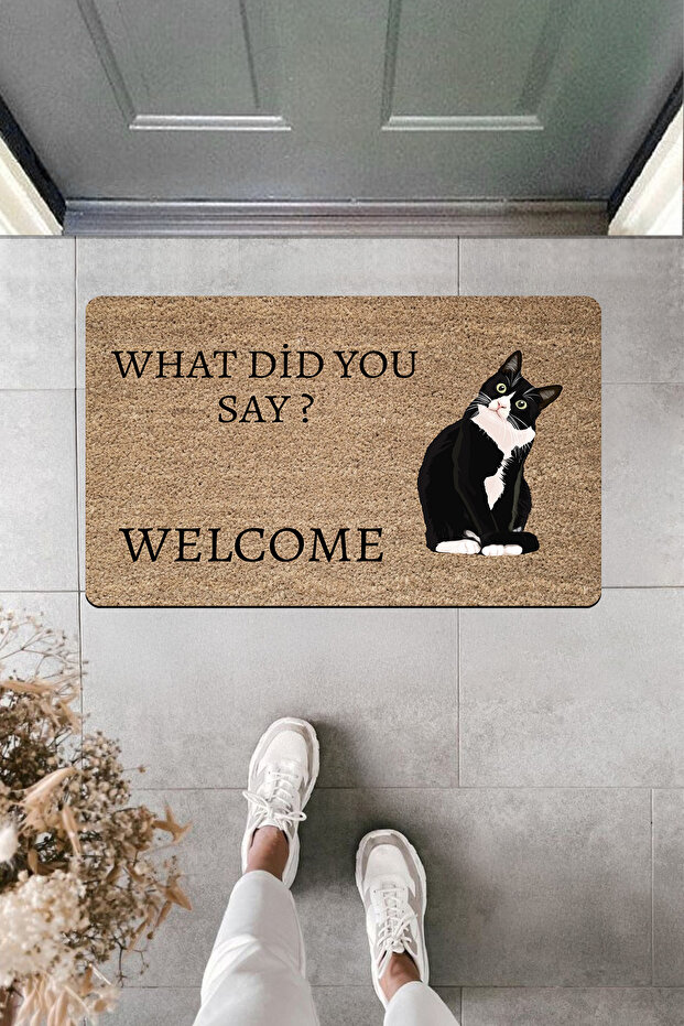 Yüksek Kaliteli Dijital Baskı Kedicik What Did You Say Kapı Önü Paspası - 1