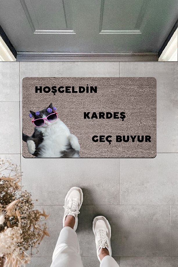 Yüksek Kaliteli Dijital Baskı Şişman Kedi Hoş geldin Geç Buyur Kapı Önü Paspası - 1
