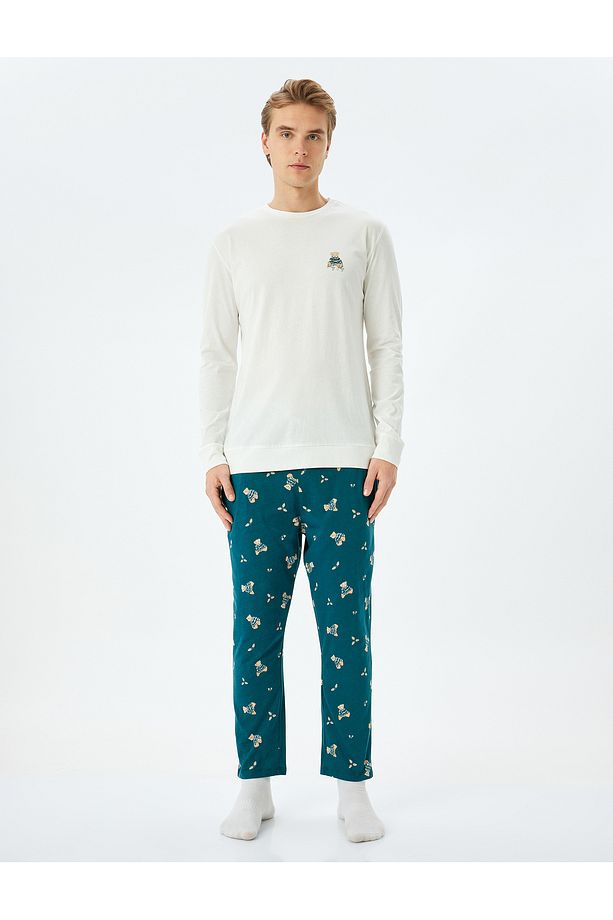 Yılbaşı Temalı Ayıcık Desenli Bol Kalıp Örme Pijama Takımı - 3