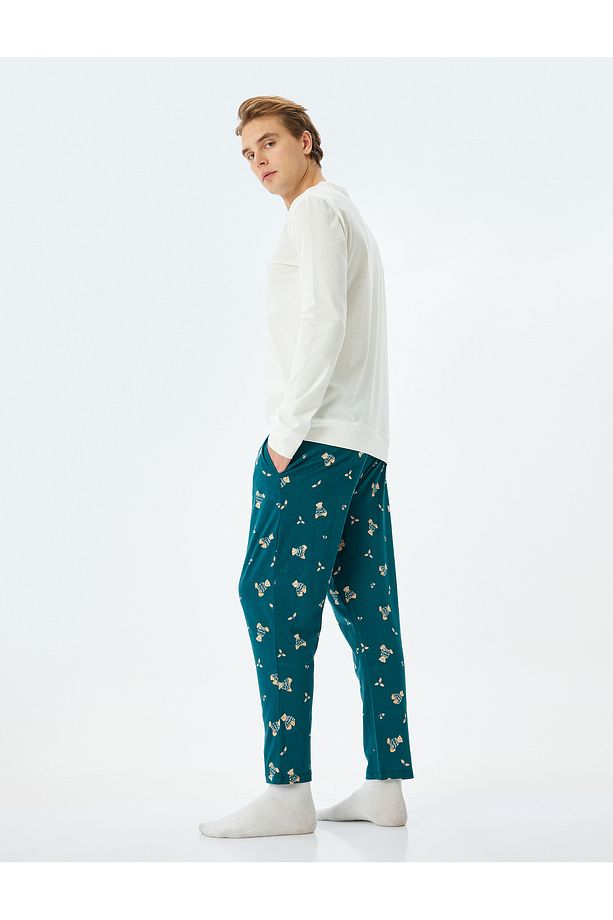 Yılbaşı Temalı Ayıcık Desenli Bol Kalıp Örme Pijama Takımı - 1