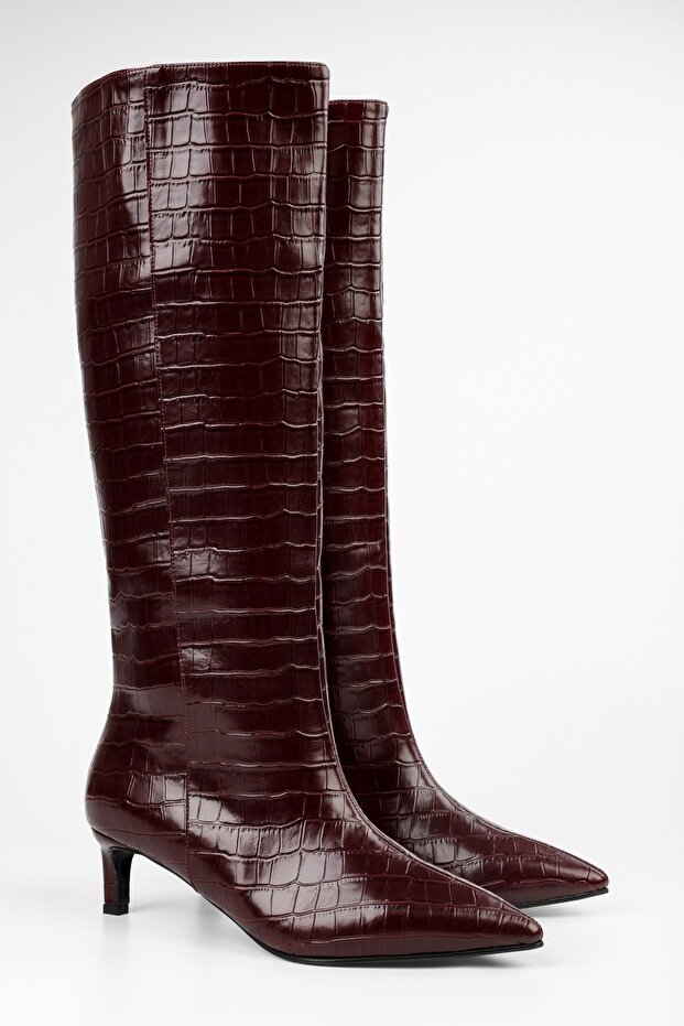 Női Blaze Claret Red Crocodile rövid hegyes sarkú csizma - 2