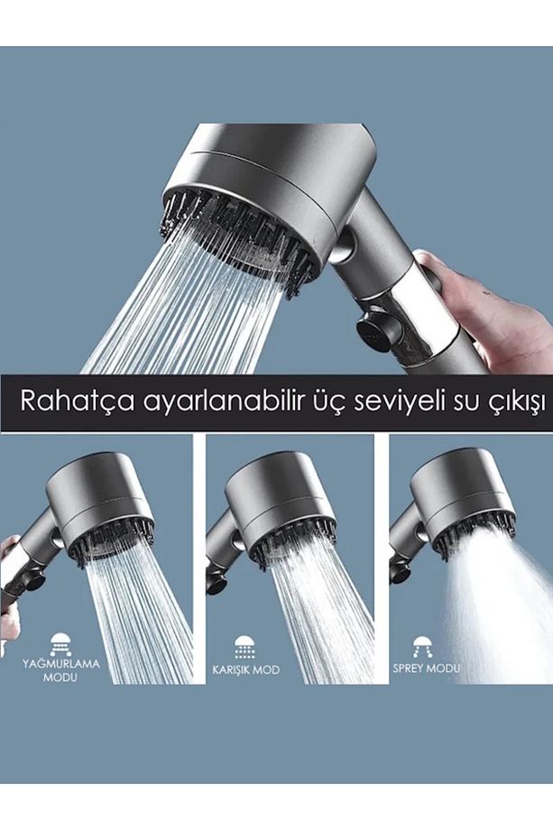 Masajlı 3 Fonksiyonlu Filtreli Antrasit El Duşu ve Yedek 3 Adet Filtre - 3