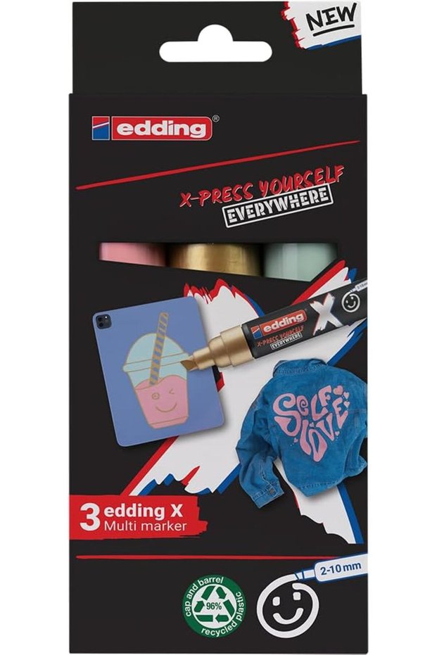 Edding X Marker, Pastel Colors Set, 3-Piece Acrylic Marker Set, Chisel Tip 2-10 mm