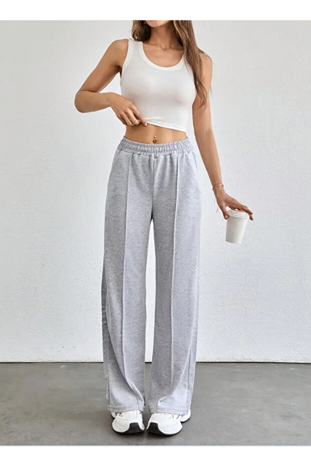 Women's Gray Baggy Loose Cut Stretchy Comfortable Fabric Sweatpants Shah Moda