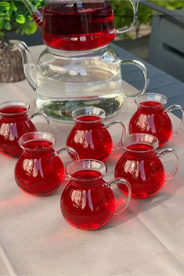 6'lı Keyfi Ala Borosilikat Cam Kulplu Çay Bardağı 180ml Bardak - 1