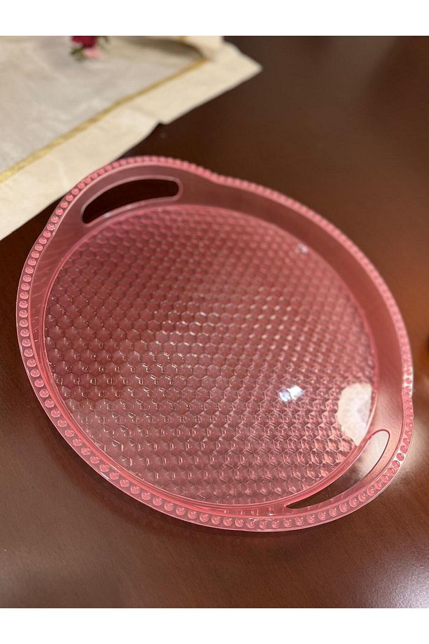 Monokristalin Pembe Transparan Parti Yılbaşı Sunum Tepsisi (PEMBE YUVARLAK) - 4