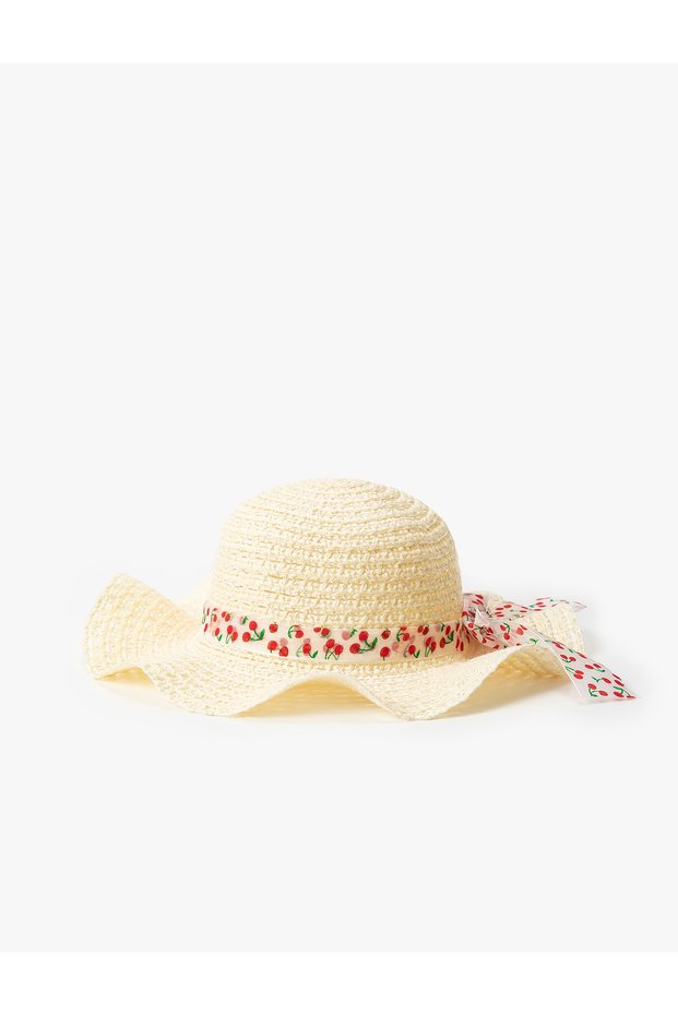 Straw Hat with Cherry Ribbon Detail